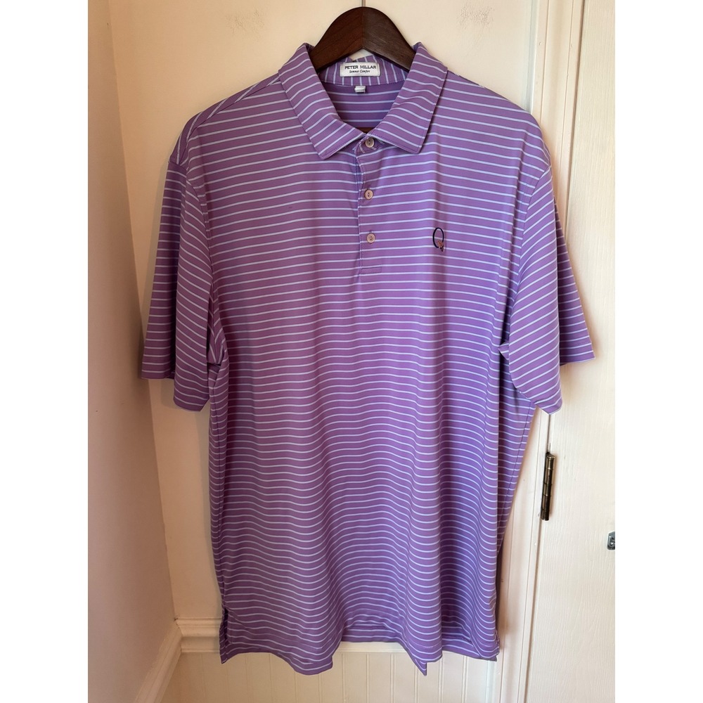 Peter‎ Millar Summer Comfort Purple Striped Golf Polo Shirt Mens XL